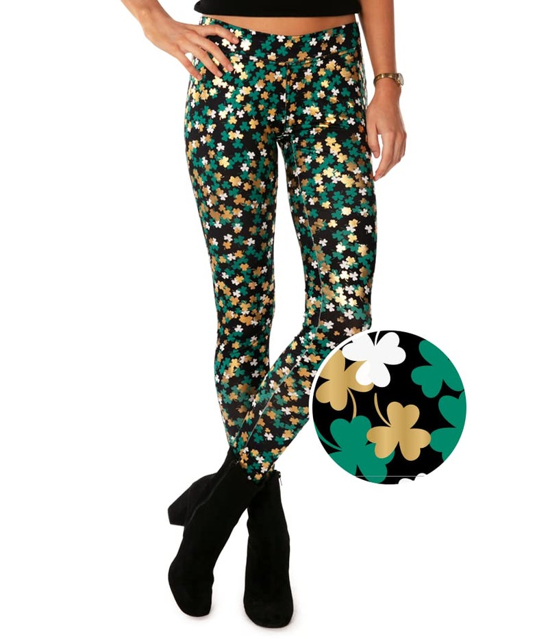 Tipsy Elves Women's St. Patrick's Day Clusterluck Mid Waisted Leggings Size Medium - Image 4